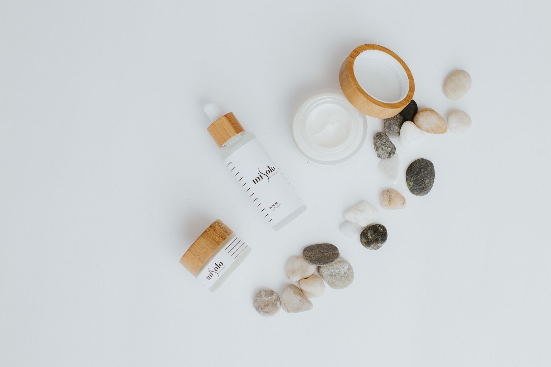 Skincare flat lay with stones