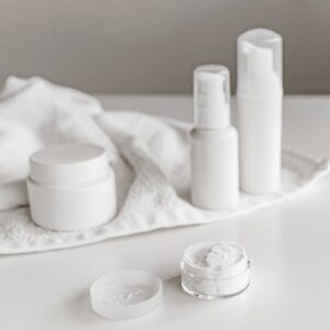 White skincare bottles