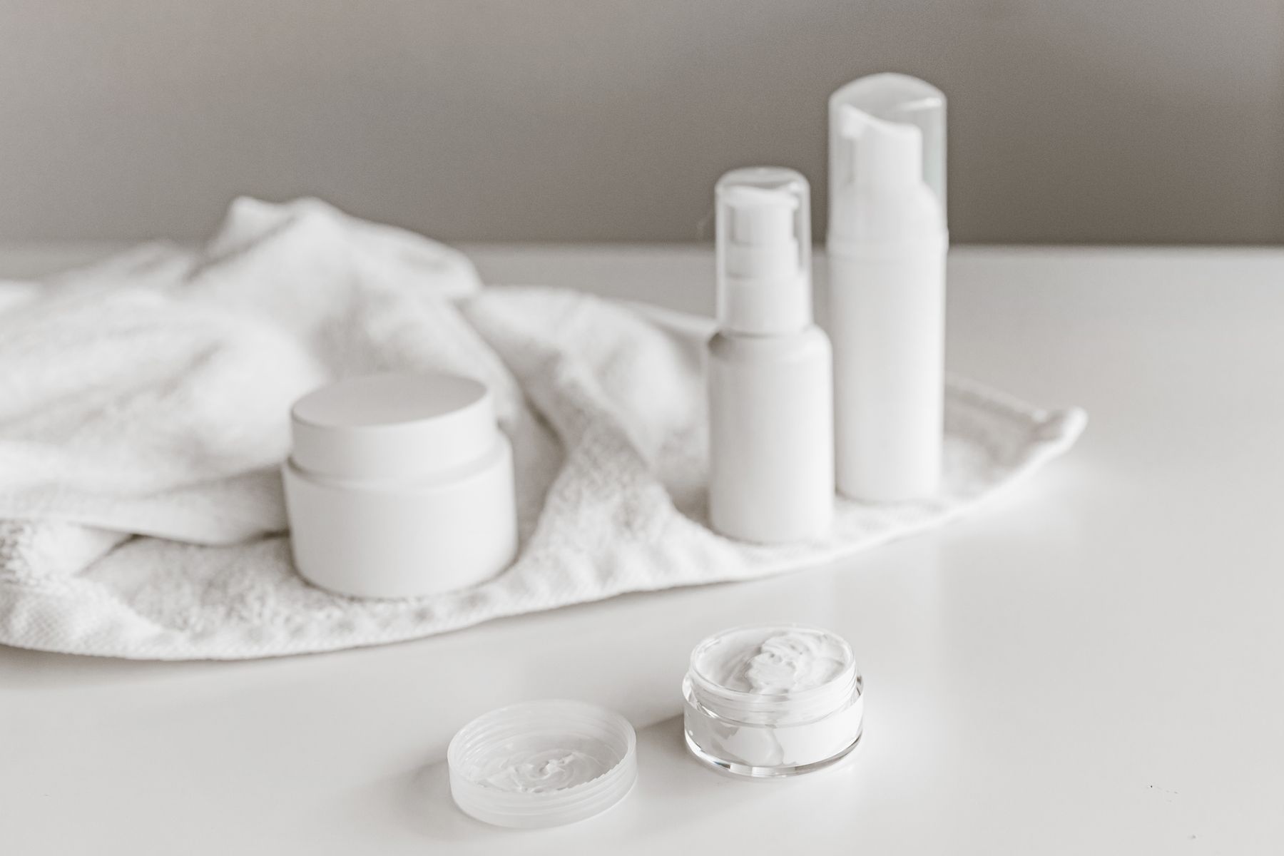 White skincare bottles