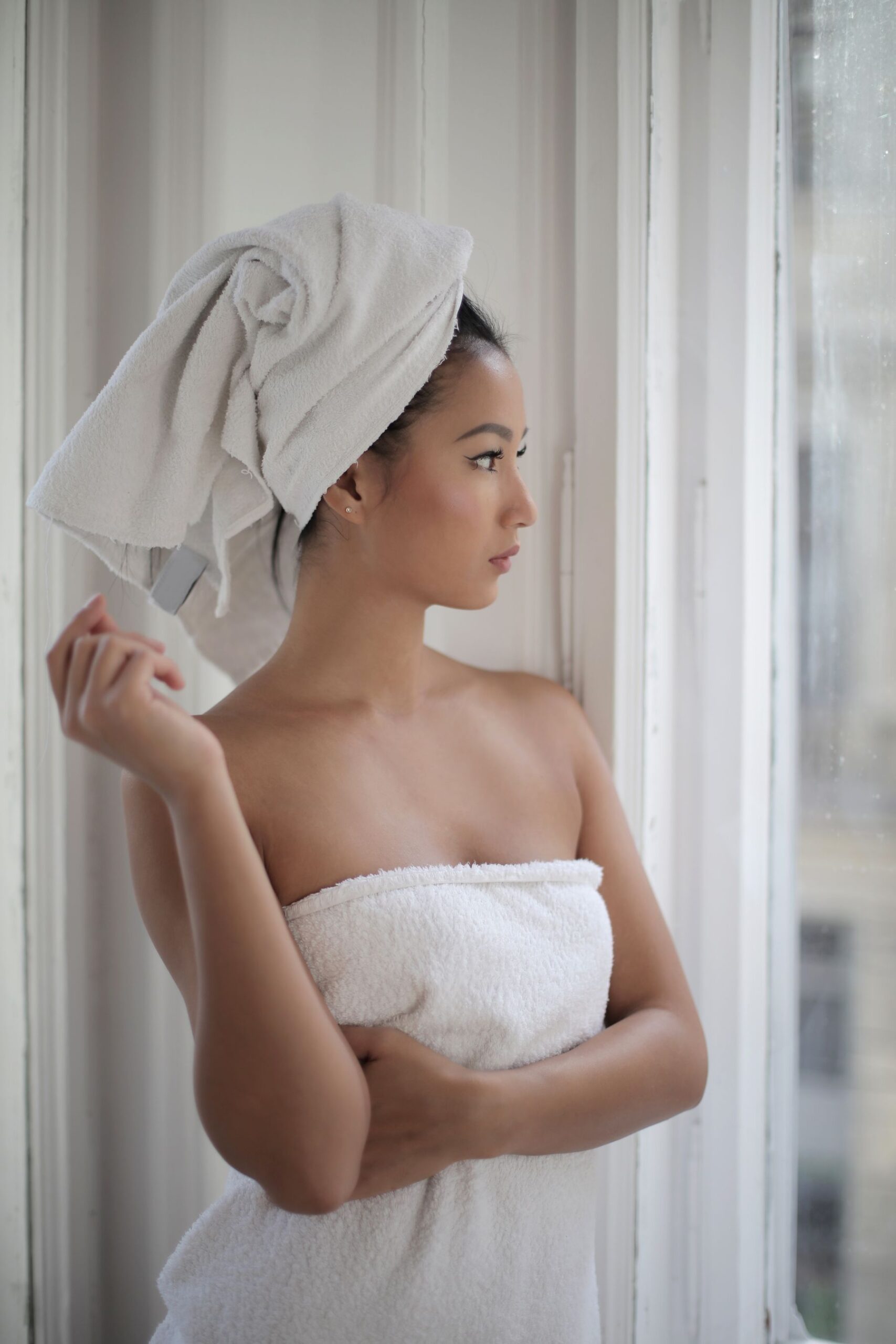 Client relaxing in a towel