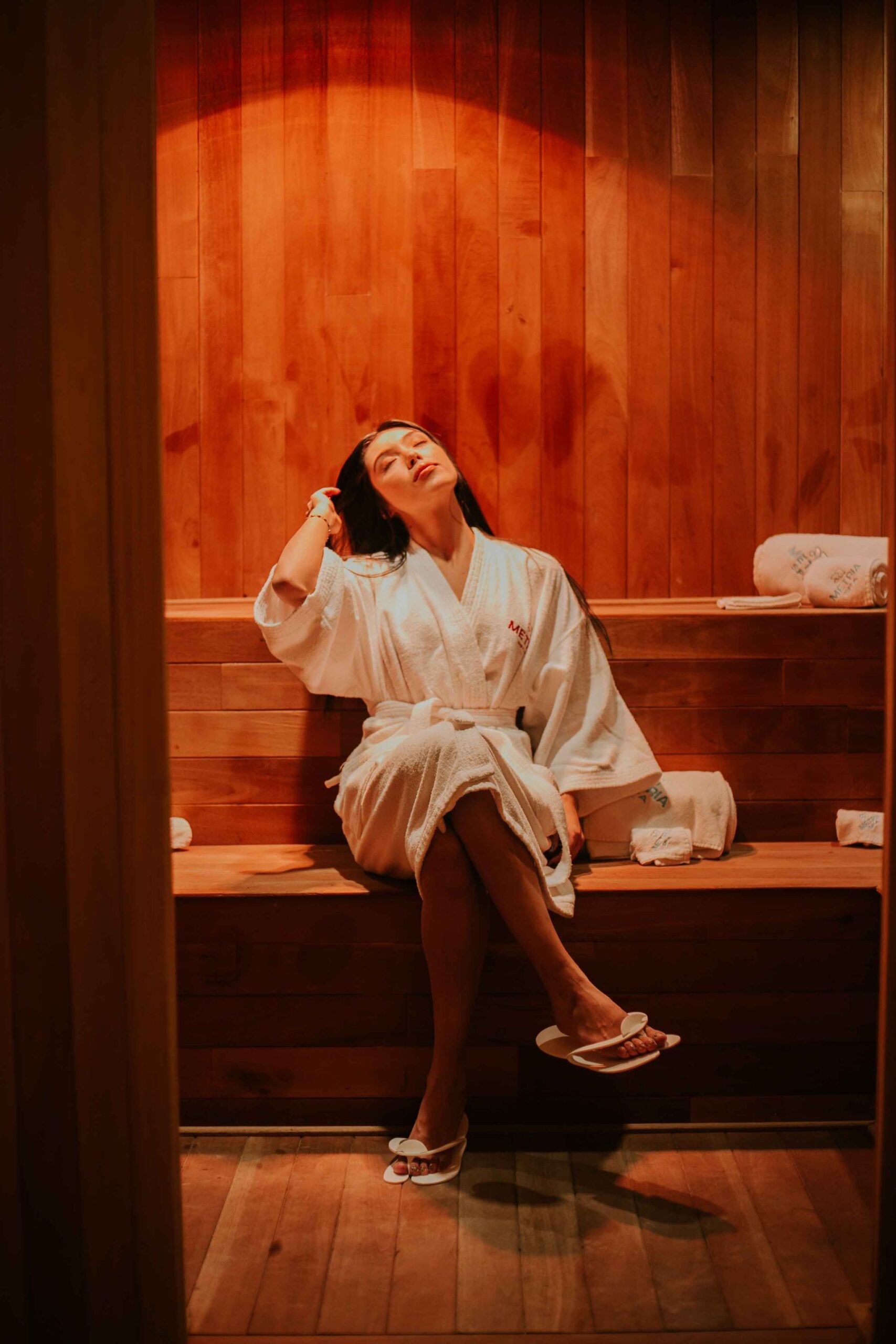 Relaxing in a sauna robe